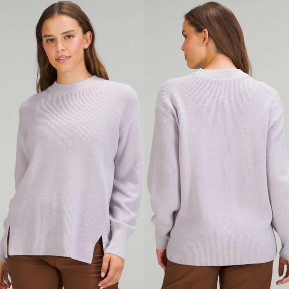 lululemon athletica Sweaters - Lululemon Merino Wool Ribbed Crewneck Sweater Faint Lavender Womens Size 8 Knit